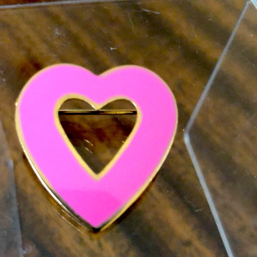 pink and gold tone enamel heart pin